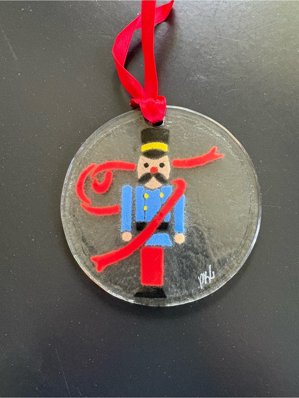 Vintage Peggy Karr Nutcracker Fused Glass Ornament Signed